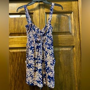 Juniors romper Navy with coral flowers